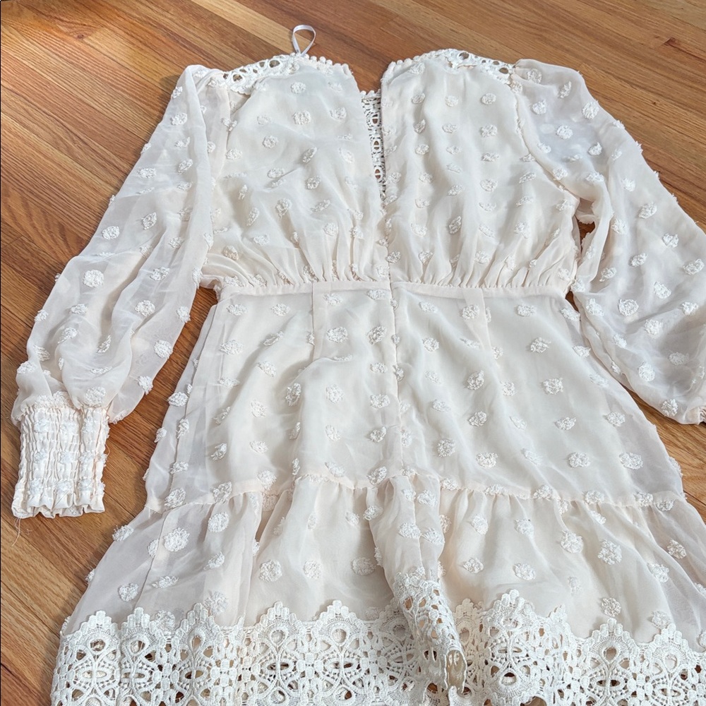 Lulu's Ivory Lace Long-Sleeve Mini Dress - Picture 4 of 6